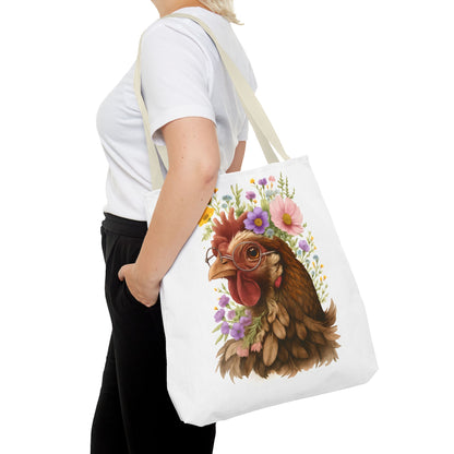 Floral Chicken Tote Bag, Farmhouse Decor, Gifts for Chicken Lovers, Cute Animal Tote, Spring and Summer Bags