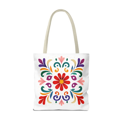 Vibrant Folk Art Floral Tote Bag, Colorful Shopping Bag, Beach Bag, Gift for Her