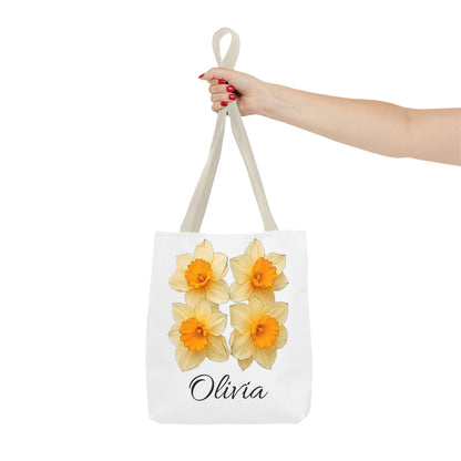 March Birth Month Flower Tote Bag, Easter Gift Bag, Custom Name Accessory, Daffodil Shoulder Bag, Women's Eco-Friendly Handbag
