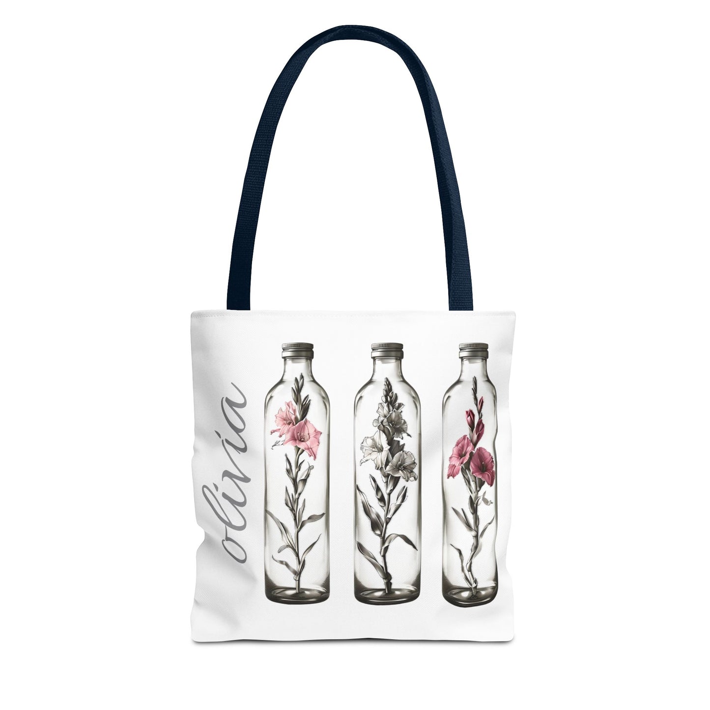 Personalize Gladiolus Birth Month Flower Tote Bag, Eco-Friendly Reusable Grocery Shopping Bag, Floral Design Handbag