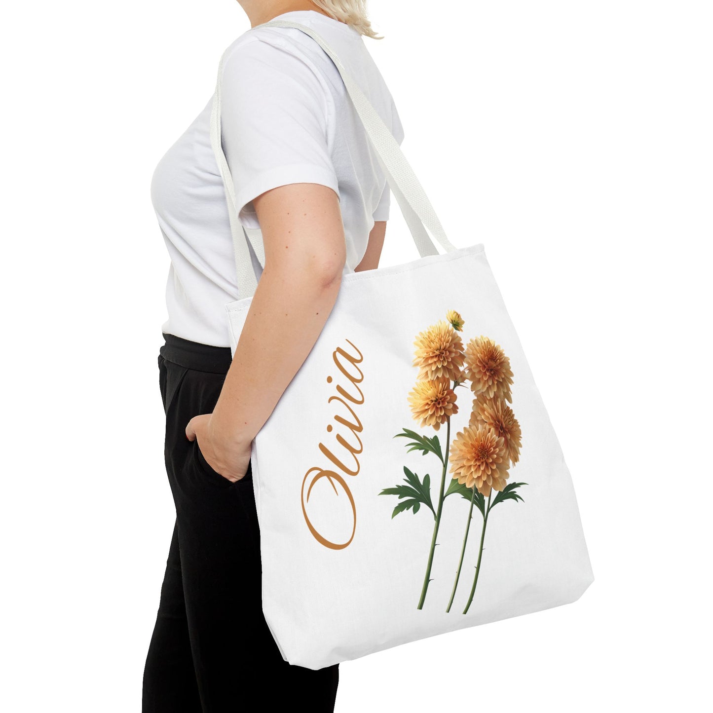 Personalized November Birth Month Flower Tote Bag, Chrysanthemum Bridesmaid Gift, Custom Grocery Bag