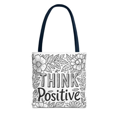 Think Positive Floral Tote Bag, Motivational Bag for Students, Gift for Friends, Inspirational Accessory