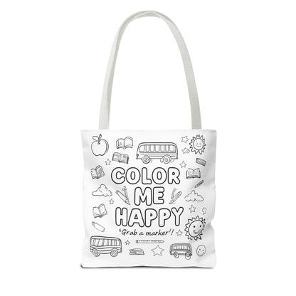 Color Me Happy Tote Bag - Fun Coloring Tote, Back To School Bag, Gift for Kids, Crafting Essentials, Summer Adventure Bag