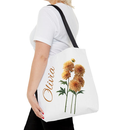 Personalized November Birth Month Flower Tote Bag, Chrysanthemum Bridesmaid Gift, Custom Grocery Bag