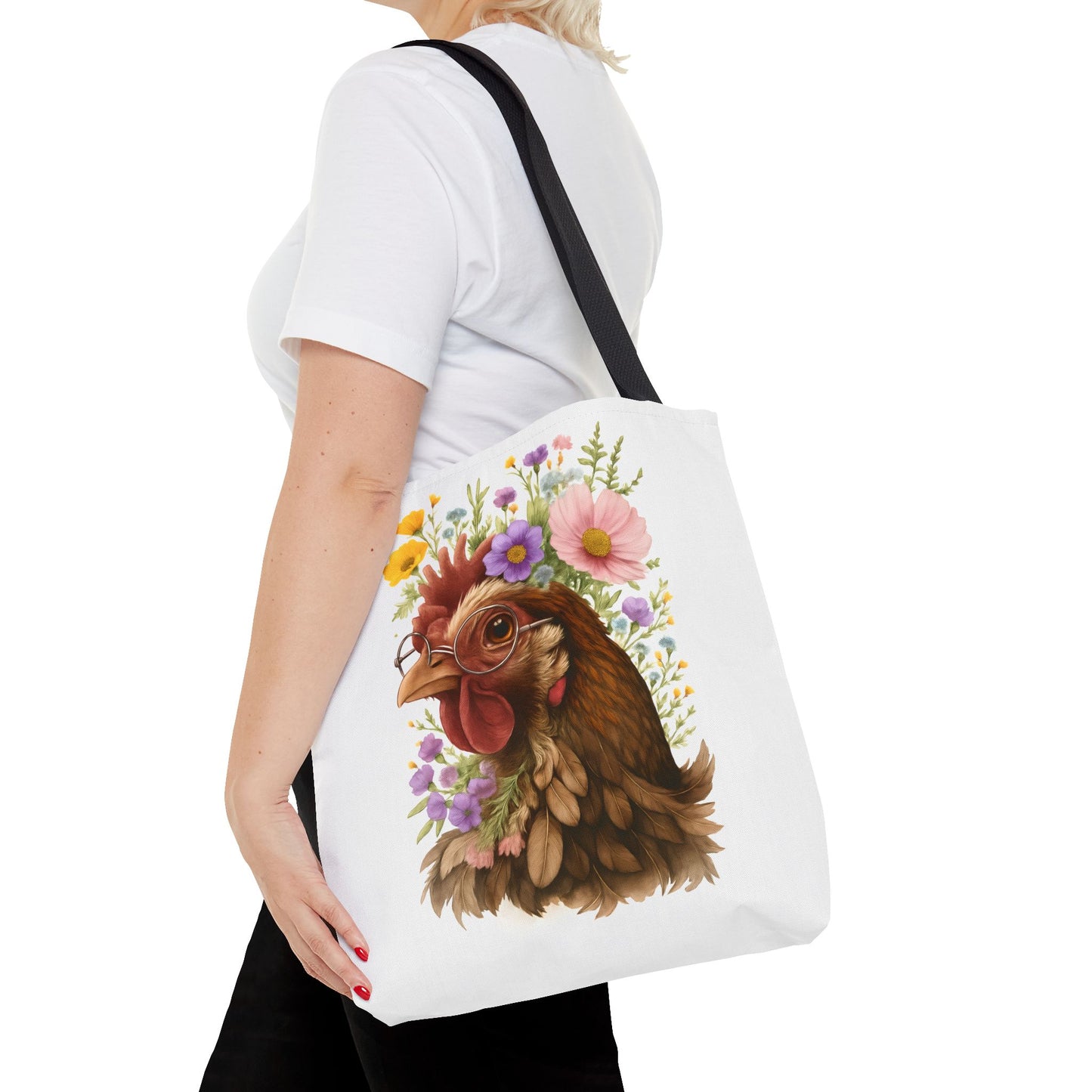 Floral Chicken Tote Bag, Farmhouse Decor, Gifts for Chicken Lovers, Cute Animal Tote, Spring and Summer Bags