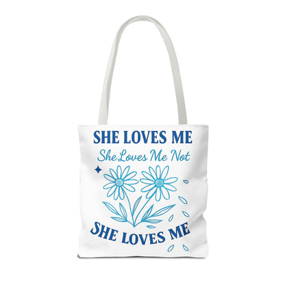Whimsical Romantic Floral Tote Bag - Perfect for Casual Outings, Gifts, Beach Days, or Everyday Use, She Loves Me/Not Design