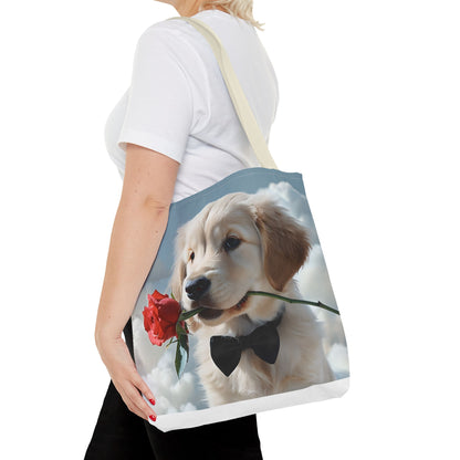Cute Puppy Rose Tote Bag | Dog Lovers Gift, Stylish Lightweight Polyester Bag, Everyday Use