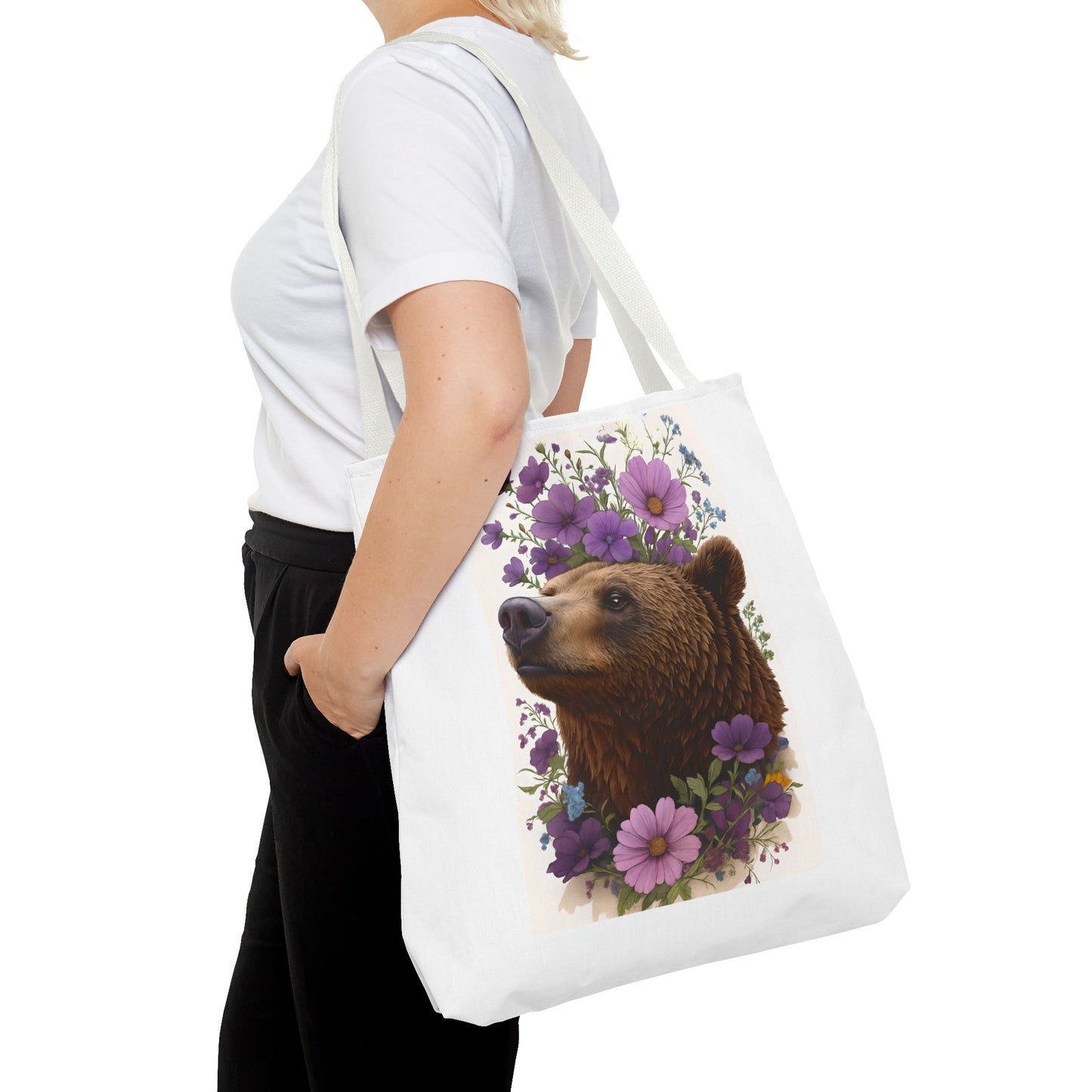 Floral Bear Tote Bag, Gift for Animal Lovers, Boho Bag for Daily Use