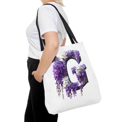 Floral Alphabet 'G' Tote Bag - Purple Flowers and Butterfly Design, Style for Every Occasion