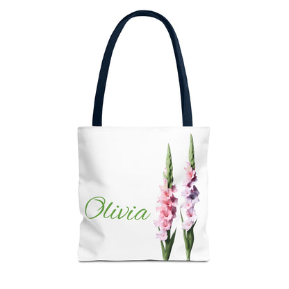 Personalized Gladiolus Floral Tote Bag - Custom Name Bag, August Birth Month Flower Design, Reusable Eco-Friendly Shopper